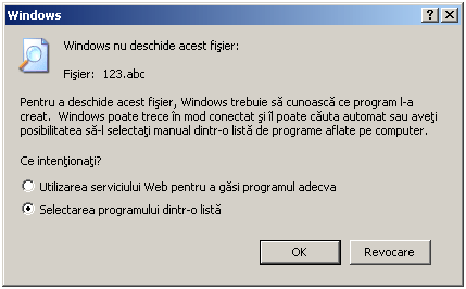 Pentru a deschide acest fisier Windows trebuie sa cunoasca ce program l-a creat.
